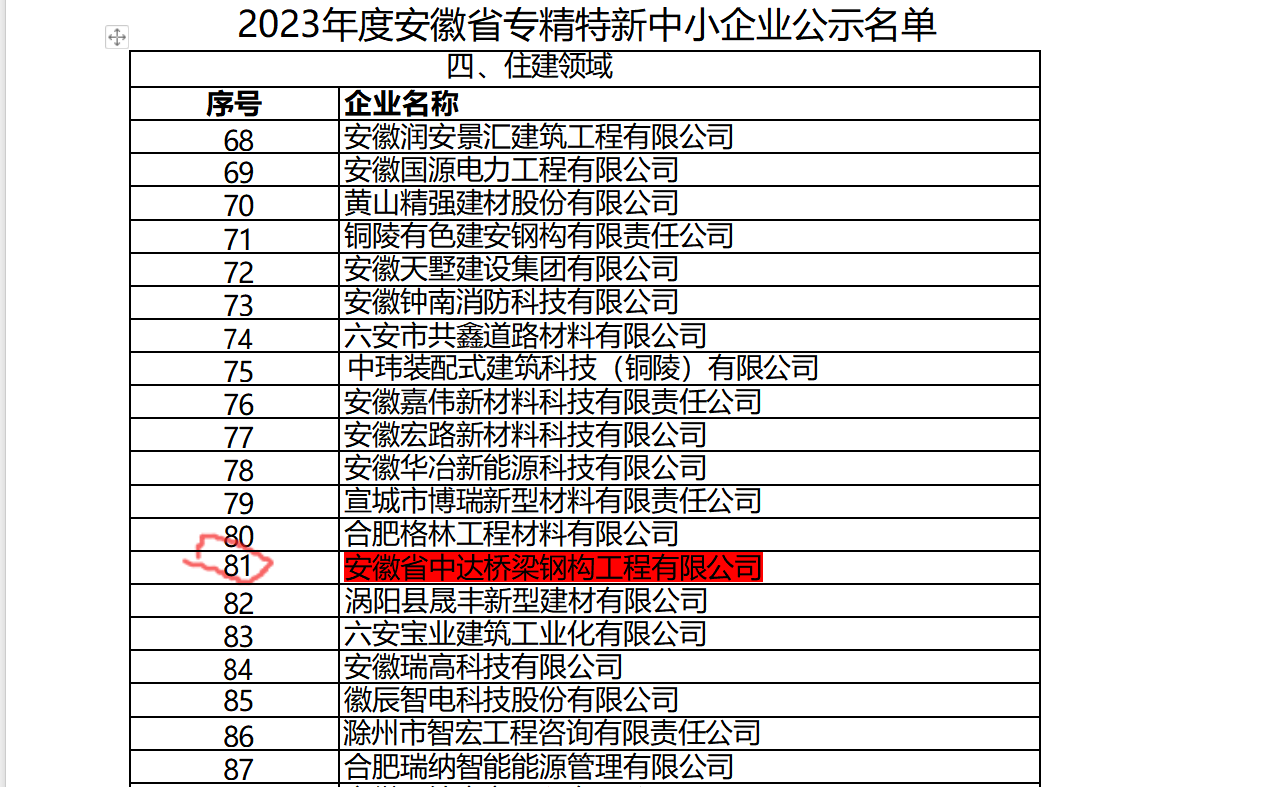 安徽省专精特新中小企业